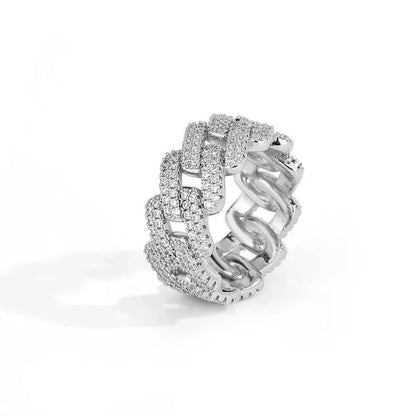 11mm -Shaped Cuban Zircon Ring with Copper Setting for Men | Trendy Hip Hop Jewelry | Caratix Jewelry - CaratixJewelry