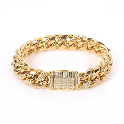 12mm Gold Plated Zircon Cuban Link Bracelet Caratix Jewelry - CaratixJewelry