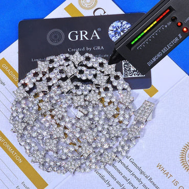 12mm Star Moissanite Cuban Link Chain – S925 Sterling Silver Iced-Out Hip Hop Men’s Luxury Streetwear Necklace - CaratixJewelry