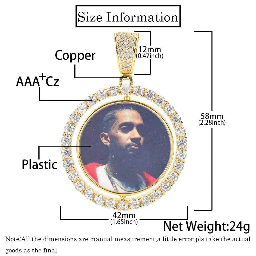 Custom Rotating Double-Sided Round Photo Pendant Necklace with Micro-Pave Zircon Stones | Caratix Jewelry - CaratixJewelry