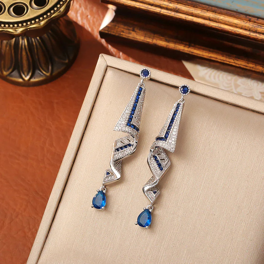 Elegant Satin Texture Zircon Long Earrings - Luxury Dangle