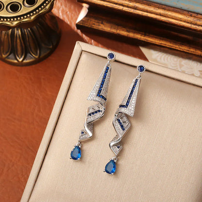 Elegant Satin Texture Zircon Long Earrings - Luxury Dangle