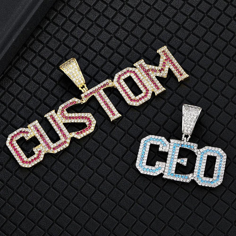 Colorful Zircon Letter Pendant Necklace with Letter Combination for Men | Caratix Jewelry - CaratixJewelry