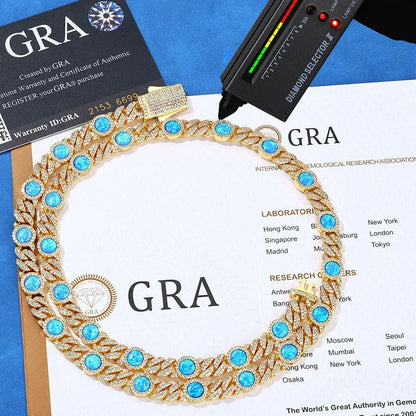 Blue Gemstone Moissanite Cuban Link Chain – Custom S925 Sterling Silver Iced-Out Hip Hop Men’s Trendy Streetwear Necklace - CaratixJewelry