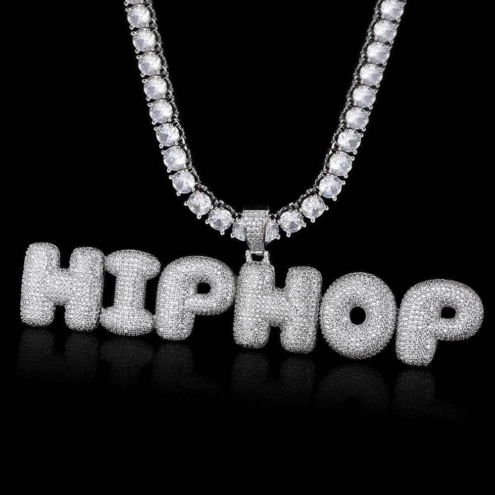Bubble Letter Pendant Necklace with Micro-Pave Zircon for Men | Creative Hip Hop Jewelry | Caratix Jewelry - CaratixJewelry