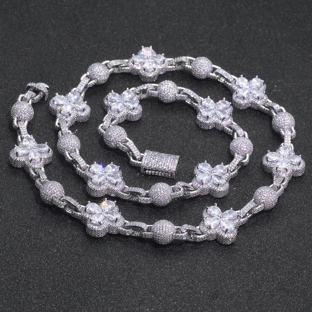 10mm Iced Out Bubble Bead Clover Necklace | Heavy 3D Ball Chain | Men's Premium Hip Hop Bling | Caratix - CaratixJewelry