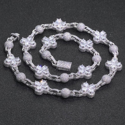 10mm Iced Out Bubble Bead Clover Necklace | Heavy 3D Ball Chain | Men's Premium Hip Hop Bling | Caratix - CaratixJewelry