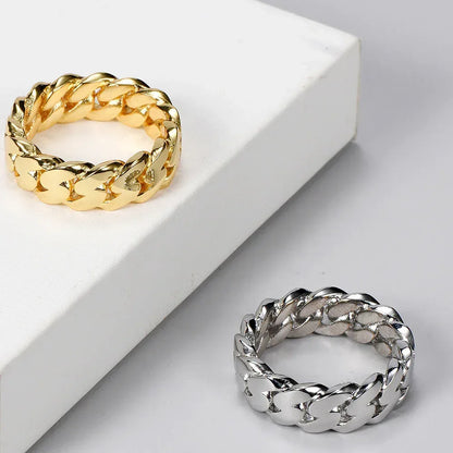 8mm Polished Cuban Link Ring with 18K Gold Plating for Men | Trendy Hip Hop Jewelry | Caratix Jewelry - CaratixJewelry