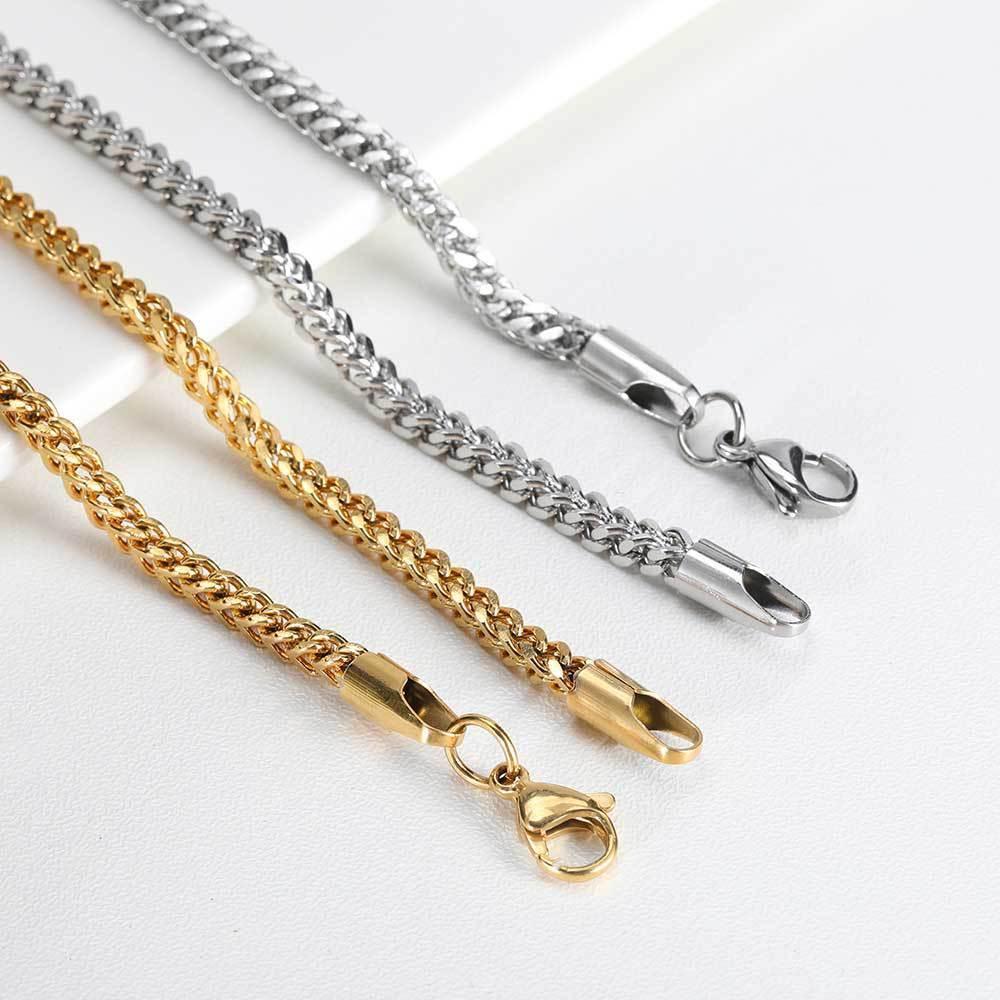 3mm Stainless Steel Reverse Link Necklace with 18K Gold Titanium Steel for Men | Caratix Jewelry - CaratixJewelry