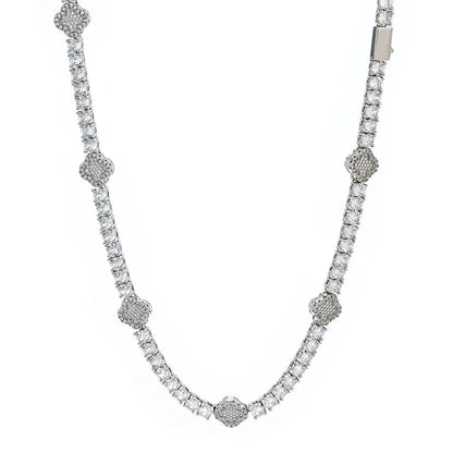 S925 Sterling Silver Moissanite Clover Tennis Chain | VVS Moissanite Necklace | Tester Passed Hip Hop Jewelry | Caratix - CaratixJewelry