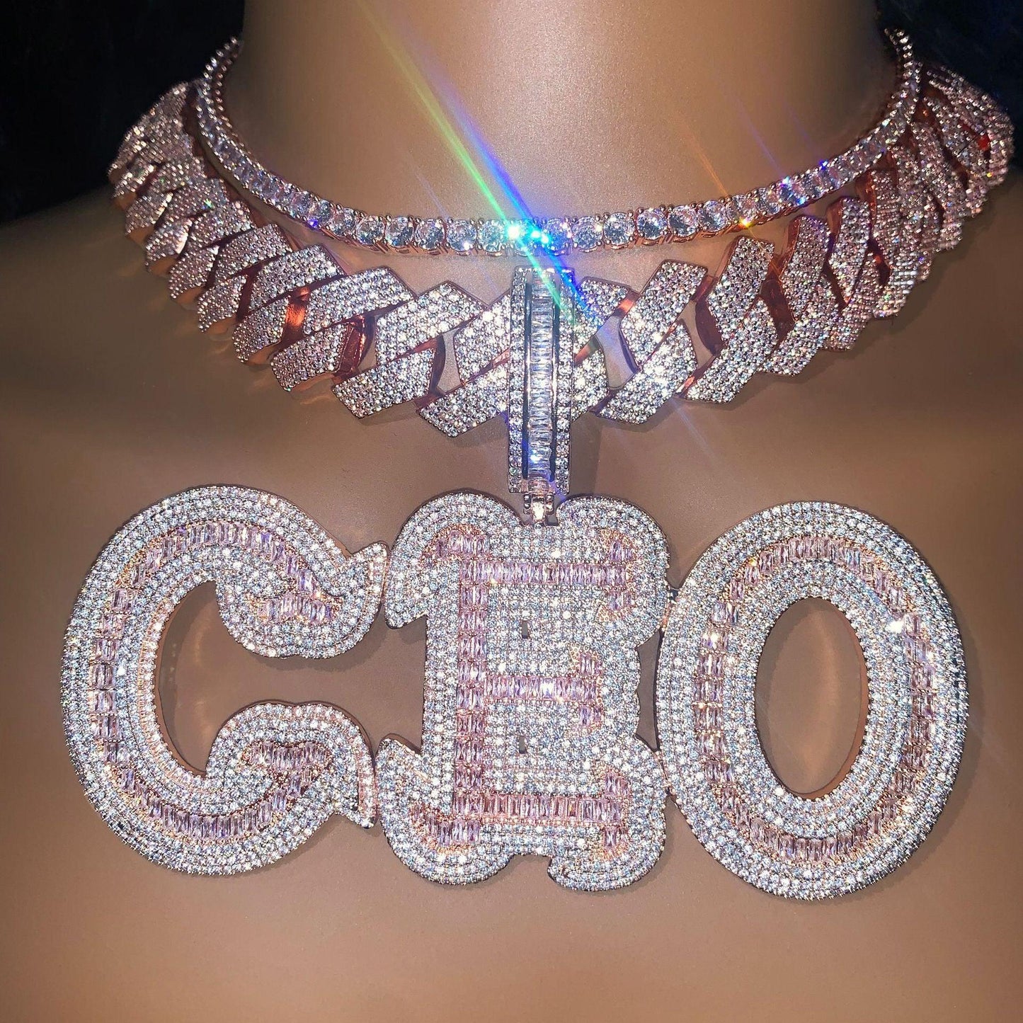 Baguette Script Letter Pendant | DIY CZ Initial Hip Hop Custom Necklace - CaratixJewelry