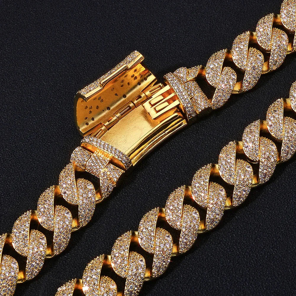 22mm Iced Out Custom Cuban Chain Necklace with Box Clasp - CaratixJewelry