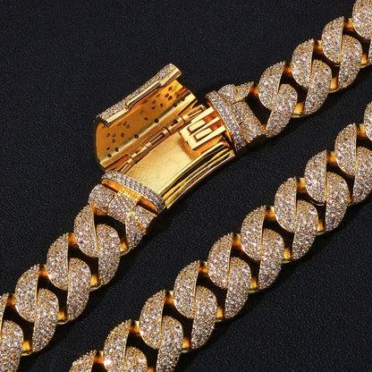 22mm Iced Out Custom Cuban Chain Necklace with Box Clasp - CaratixJewelry