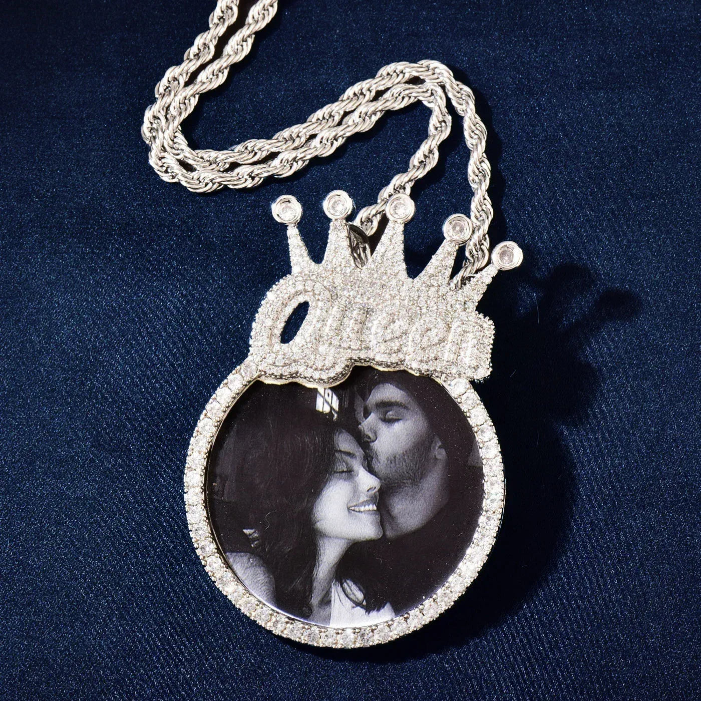 Crown Round Photo Pendant | Iced Out CZ DIY Custom Picture Hip Hop Necklace - CaratixJewelry