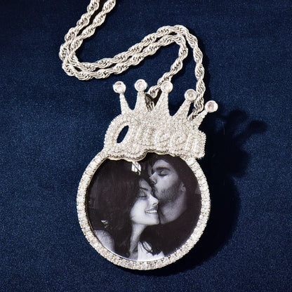 Crown Round Photo Pendant | Iced Out CZ DIY Custom Picture Hip Hop Necklace - CaratixJewelry