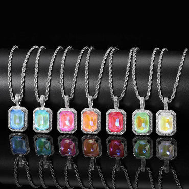 Mocha Fluorescent Square Pendant with Solid Zircon and Colorful Gemstones for Men and Women | Caratix Jewelry - CaratixJewelry