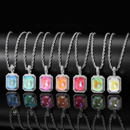 Mocha Fluorescent Square Pendant with Solid Zircon and Colorful Gemstones for Men and Women | Caratix Jewelry - CaratixJewelry