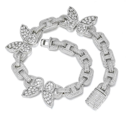 Butterfly Pig Nose Cuban Chain Zircon Choker Necklace for Women | Caratix Jewelry - CaratixJewelry