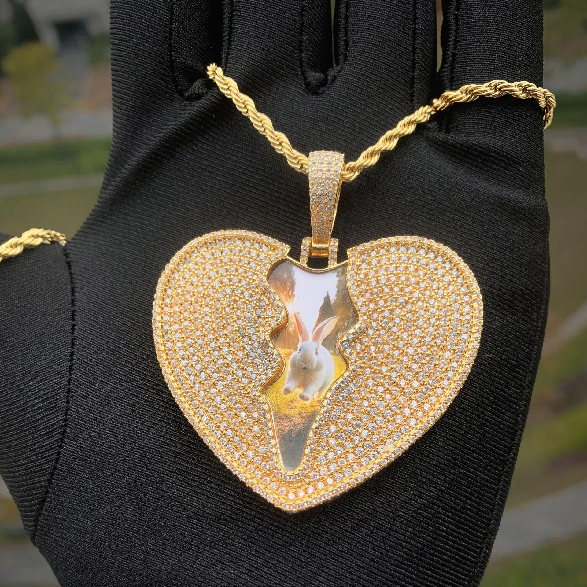 Broken Heart Photo Pendant | Iced Out CZ Custom Picture Hip Hop Necklace - CaratixJewelry