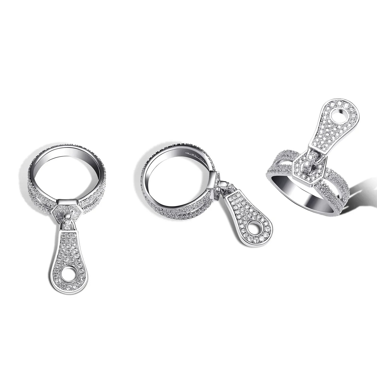 Unique Zipper Puller Hip Hop Ring | Iced Out Zirconia Band | Caratix