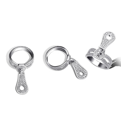 Unique Zipper Puller Hip Hop Ring | Iced Out Zirconia Band | Caratix