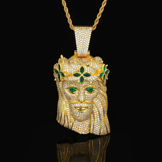 Men's Clover Portrait Zircon Pendant | Full Iced Out Copper Necklace | Retro Trend Rapper Chain | Caratix - CaratixJewelry