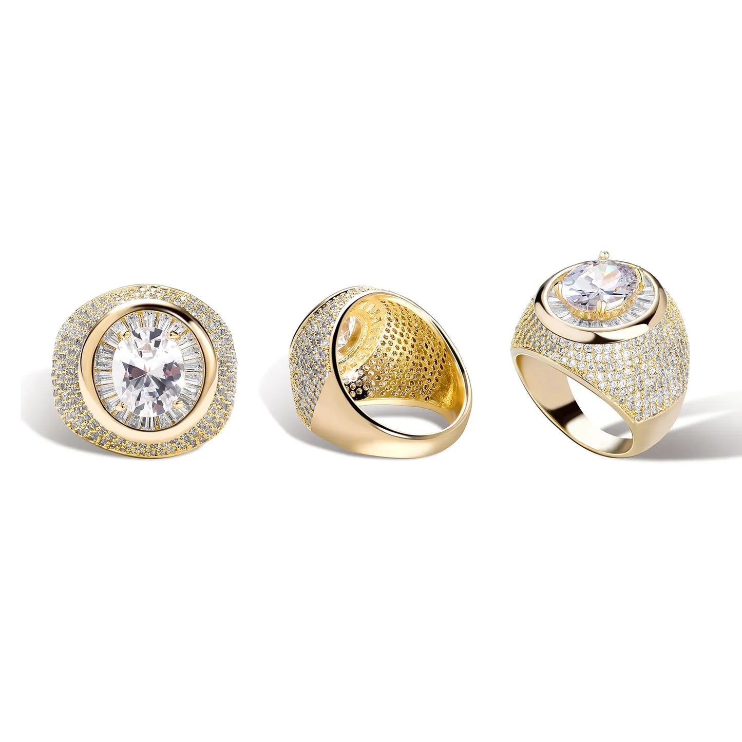 Men's Polka-Dot Iced Out Ring | Wide Band Round Zirconia Grid | Caratix