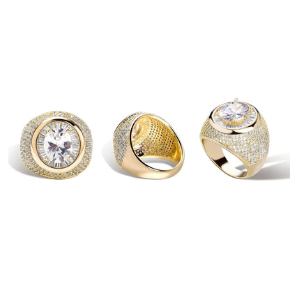 Men's Polka-Dot Iced Out Ring | Wide Band Round Zirconia Grid | Caratix
