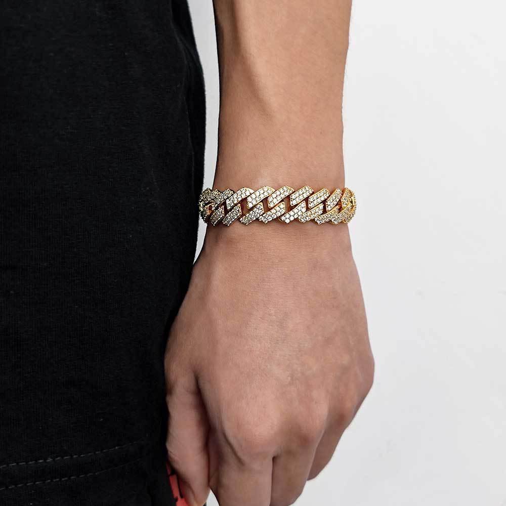 15mm Double Row Cuban Chain Bracelet with Zircon - CaratixJewelry