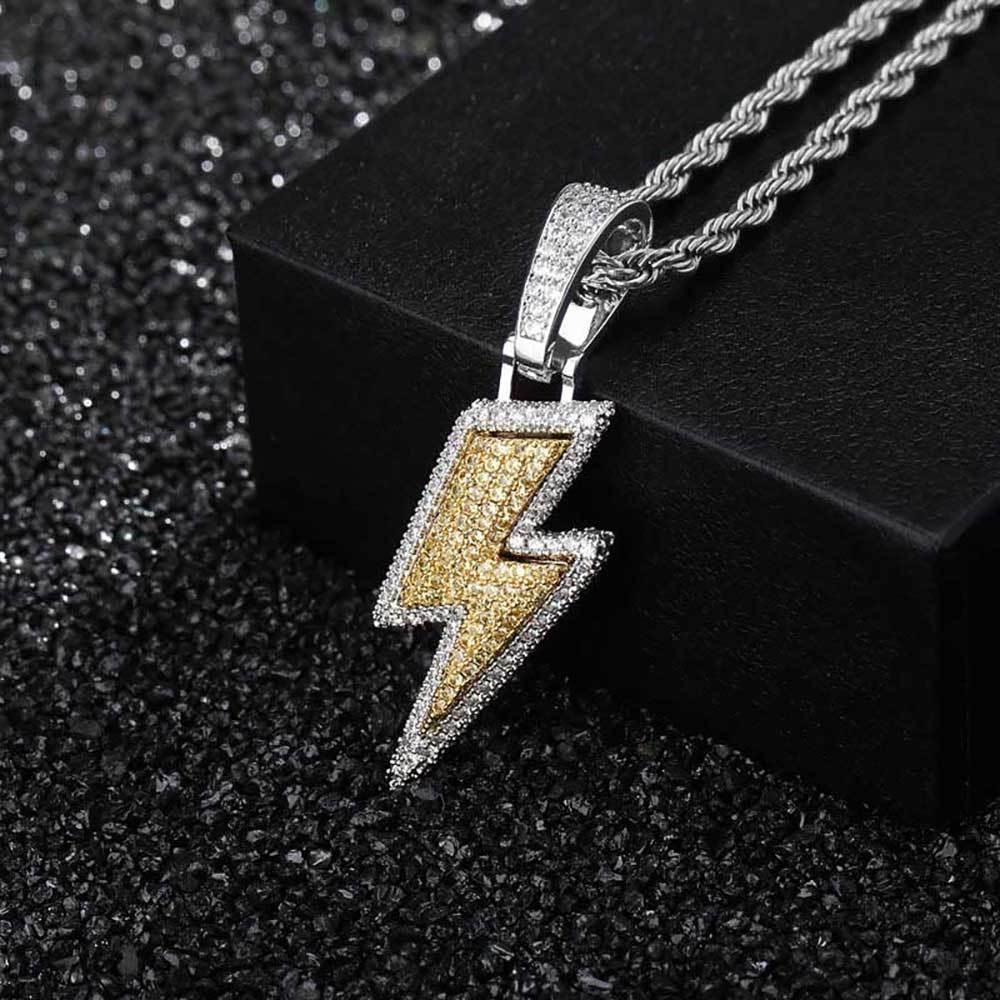 Custom Lightning Bolt Pendant Necklace with Zircon Stones for Men | Caratix Jewelry - CaratixJewelry