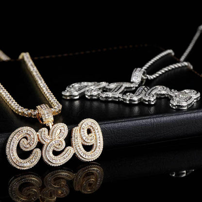Calligraphy Letter Pendant Necklace with Micro-Pave T-Shaped Zircon Stones for Men | Caratix Jewelry - CaratixJewelry