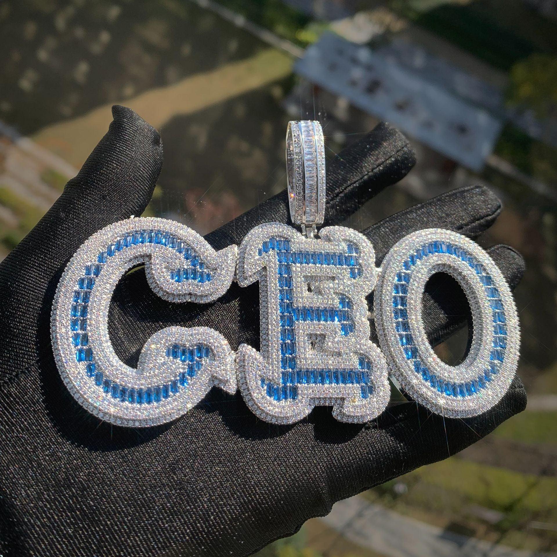 Colored Baguette Letter Pendant | DIY CZ Script Initial Hip Hop Fashion Necklace - CaratixJewelry