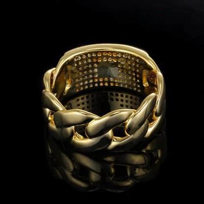 18k Gold Zircon Cuban Ring Hip Hop Jewelry for Men | Caratix Jewelry - CaratixJewelry