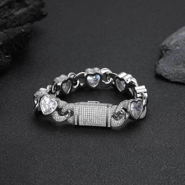 12mm Heart Infinity Cuban Link Bracelet with Zircon for Men | Caratix Jewelry - CaratixJewelry