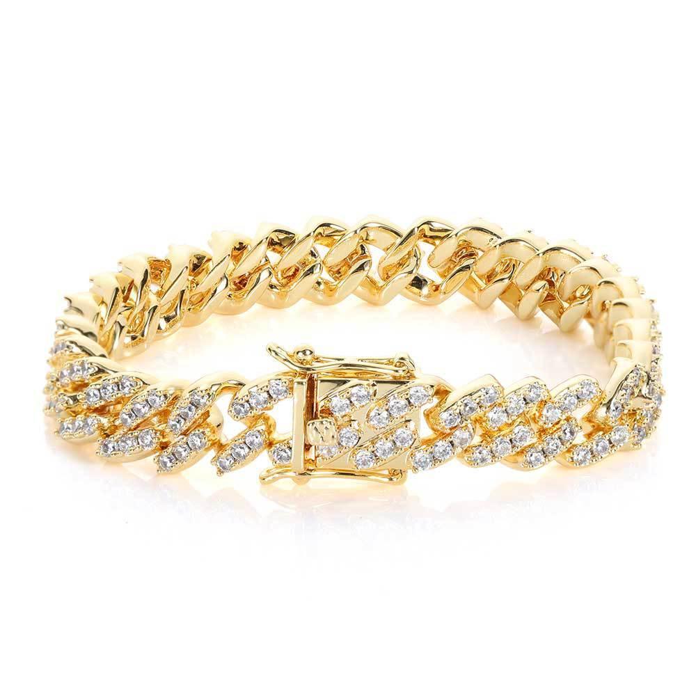 9mm Single Row Zircon Cuban Link Bracelet Hip Hop Jewelry - CaratixJewelry