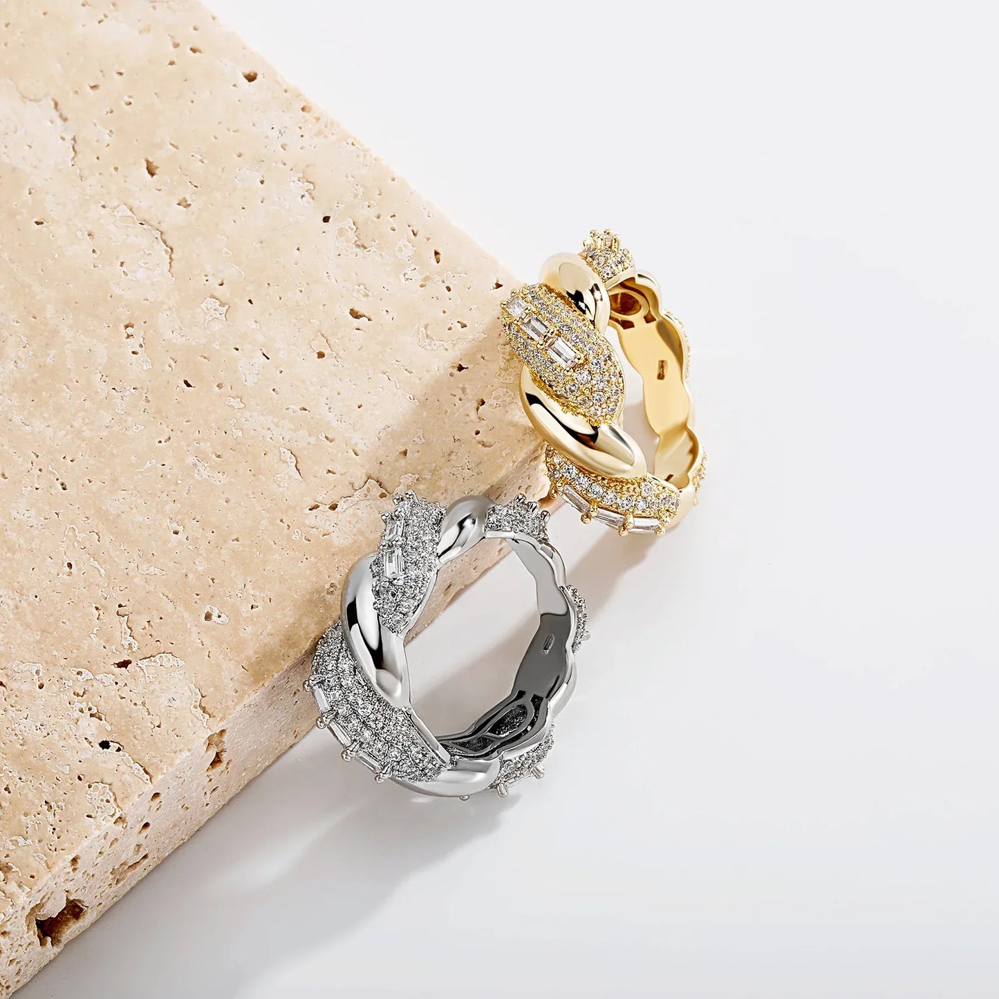 Twisted Rope Thorn Ring | Iced Out Micro-Pave Band | Caratix