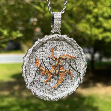 Luxury Multi-Color Iced Out Thorn Medallion Pendant | Men's Hip Hop Rainbow Zircon Disc Necklace | Premium Copper Full Circle Pendant | Caratix - CaratixJewelry