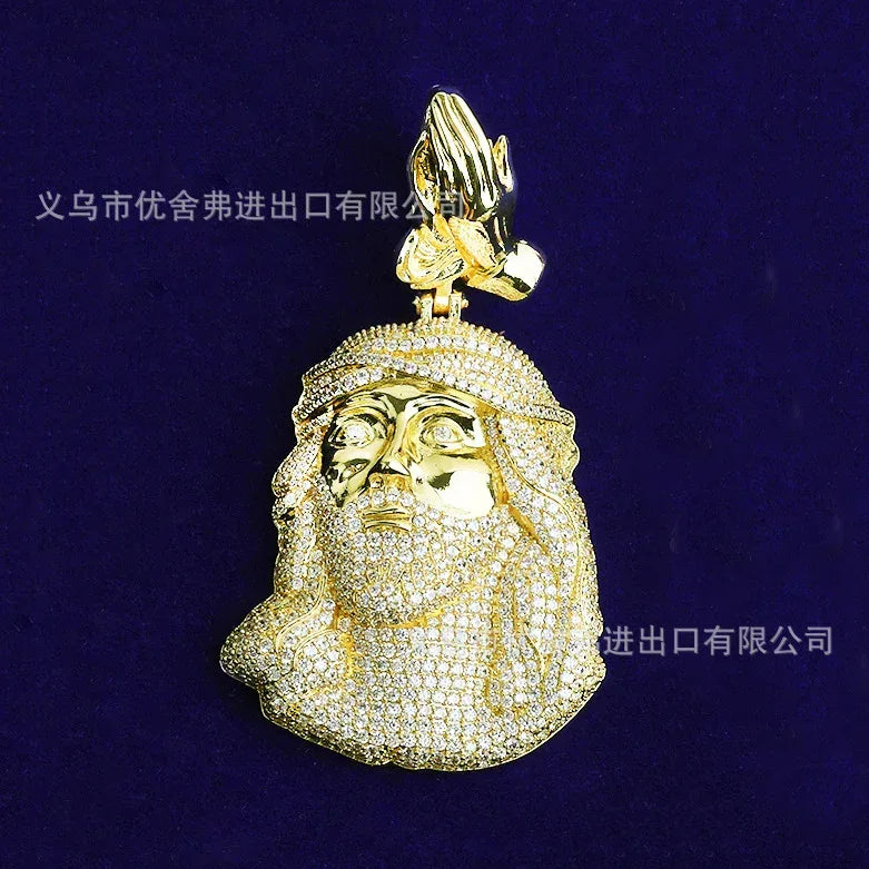 Luxury Iced Out Praying Hands Pendant for Men | Hip Hop Portrait Necklace | Premium Copper Zircon Bling Jewelry | Trendy Men's Streetwear Accessory | Caratix - CaratixJewelry