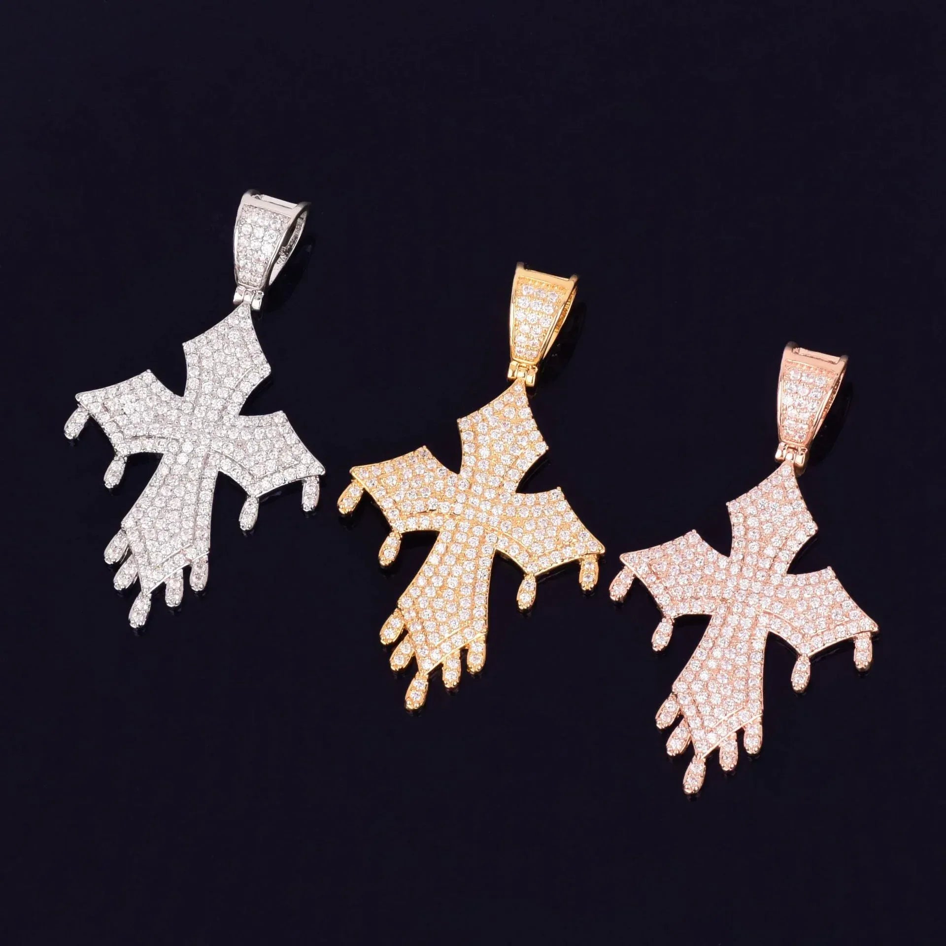Iced Out "Liquid Drip" Cross Pendant | Men's Melting Hip Hop Necklace | Premium Copper CZ Streetwear Jewelry | Kinetic Style Bling | Caratix - CaratixJewelry