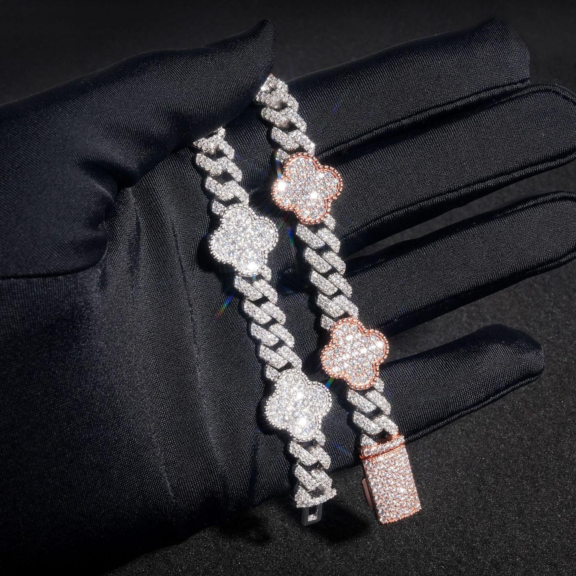 8mm Moissanite Charm Cuban Link Bracelet | S925 Silver Hip Hop Jewelry - CaratixJewelry