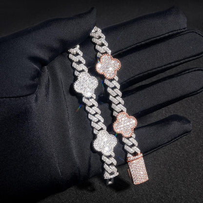 8mm Moissanite Charm Cuban Link Bracelet | S925 Silver Hip Hop Jewelry - CaratixJewelry