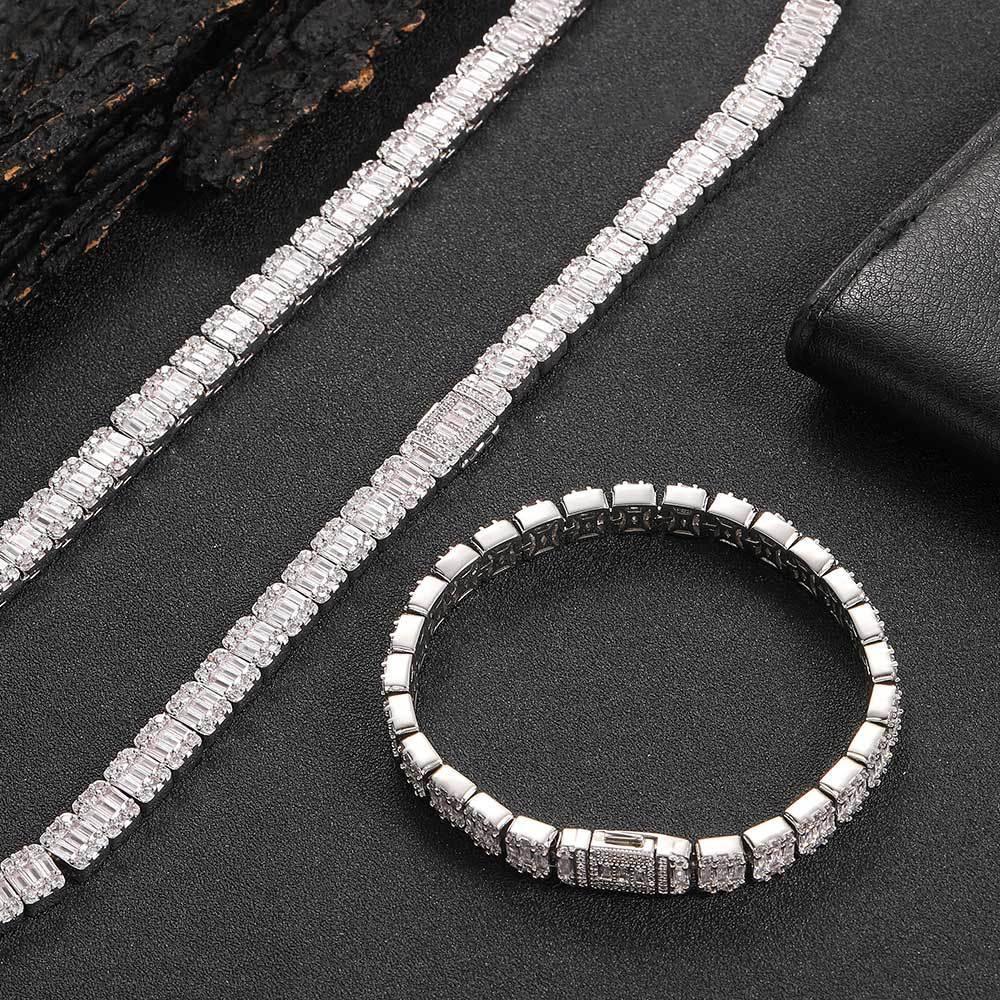 8mm Square Tennis Chain Bracelet with Mixed Zircon and Flip Clasp for Men | Caratix Jewelry - CaratixJewelry