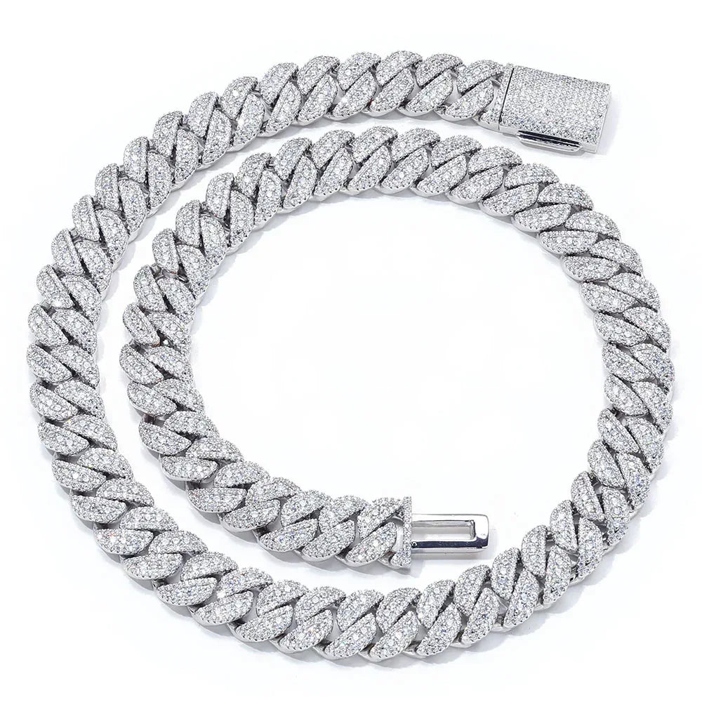 14mm Moissanite Cuban Link Chain with Flip-Lock Clasp – Custom S925 Sterling Silver Iced-Out Hip Hop Men’s Luxury Streetwear Necklace - CaratixJewelry