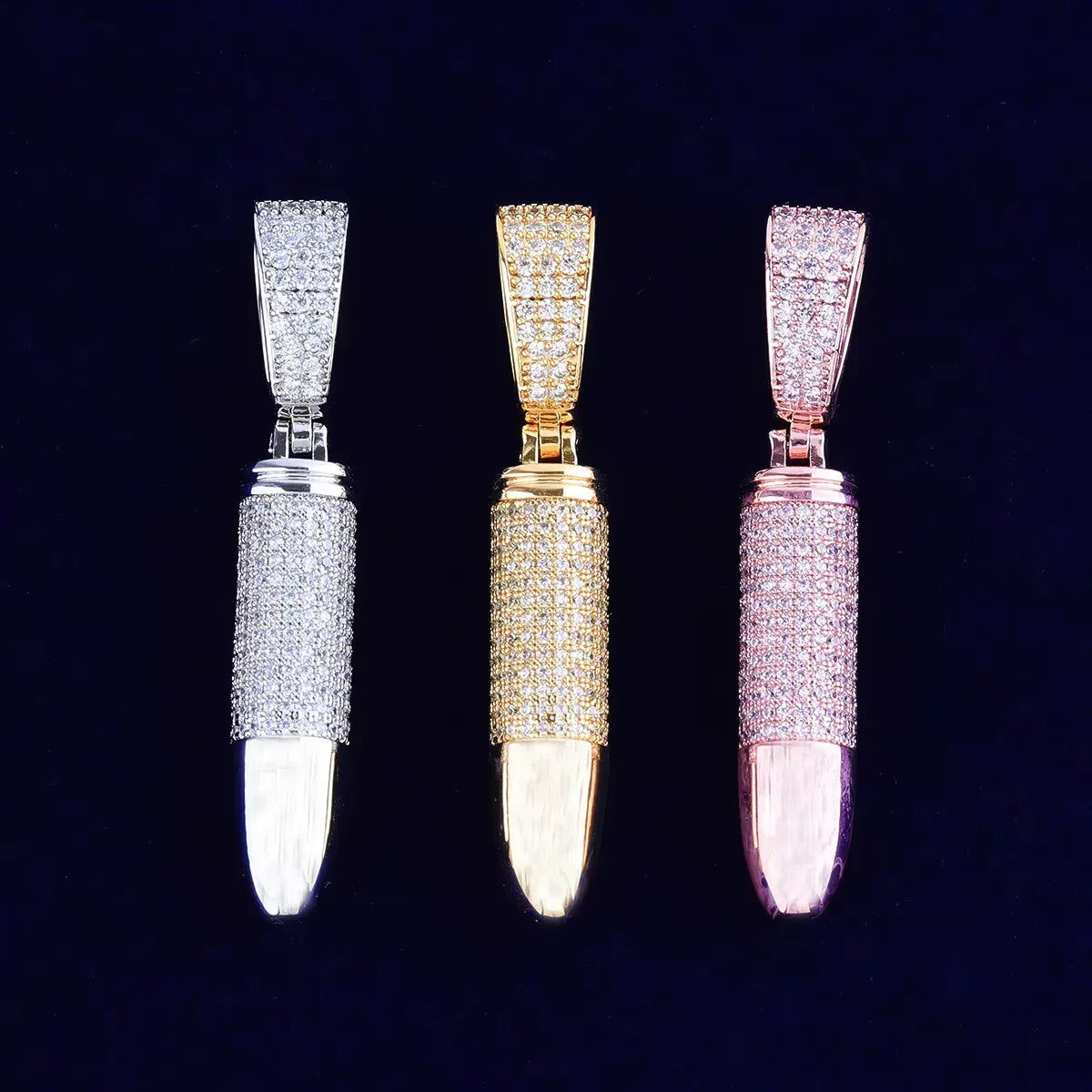 Iced Out Geometric Capsule Pendant | Women's Utilitarian "Urban Armor" Necklace | Premium Copper CZ Cylinder Charm | Cyber Y2K & Techwear Jewelry | Caratix - CaratixJewelry
