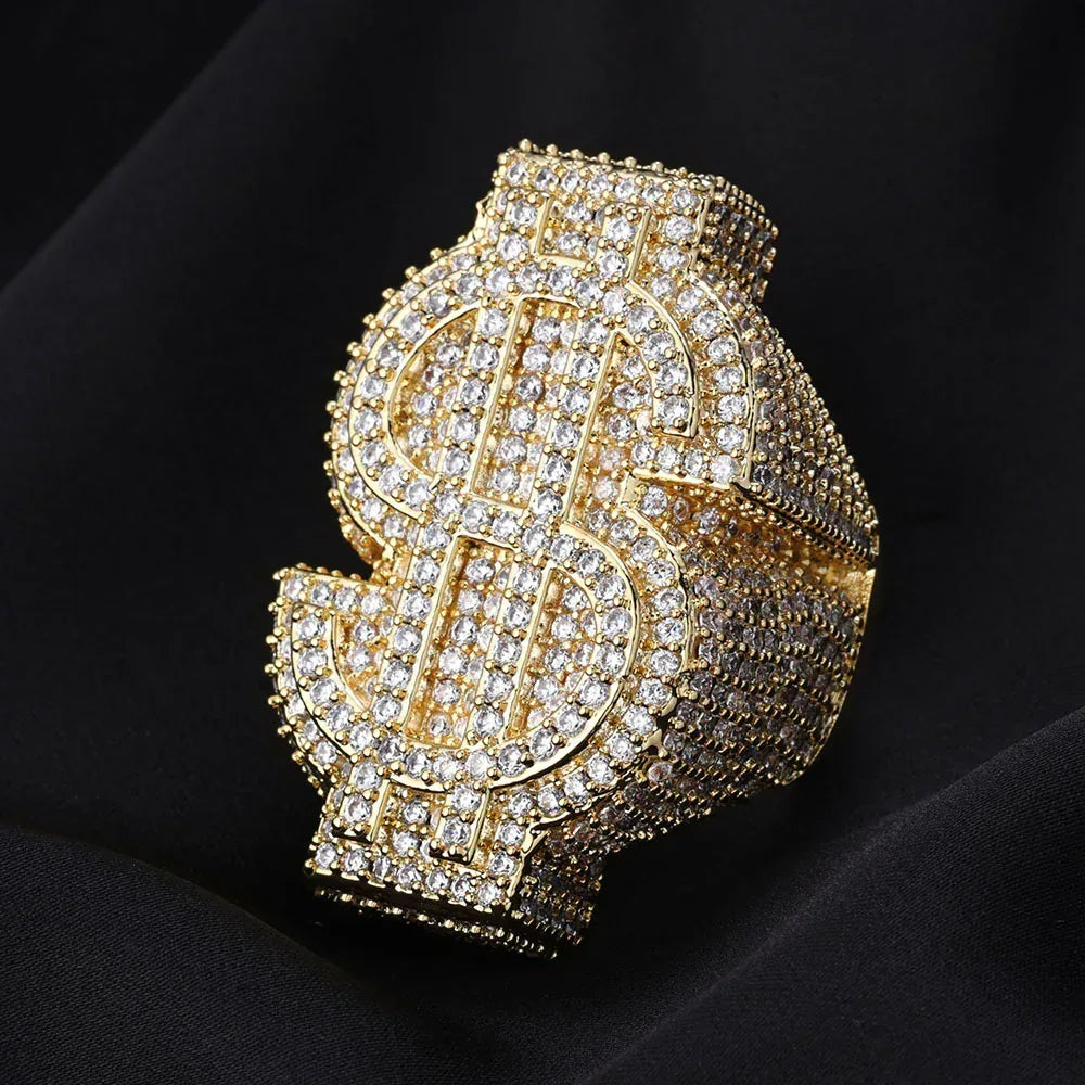 Dollar Sign Zircon Ring for Men | Trendy Hip Hop Jewelry | Customizable Jewelry | Caratix Jewelry - CaratixJewelry