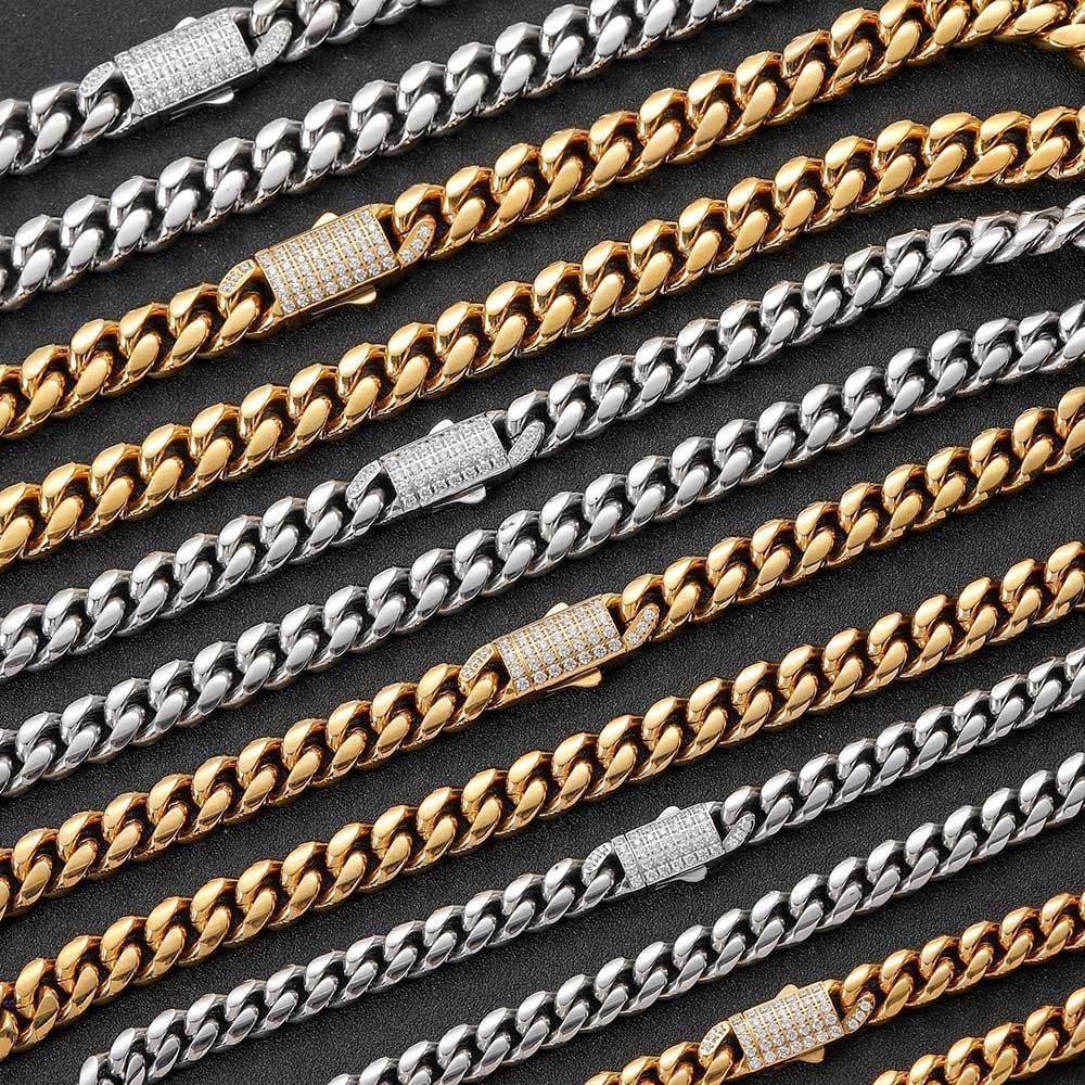 Polished Round Cuban Link Titanium Bracelet Zircon Hip Hop Jewelry Push Button Clasp for Men | Caratix Jewelry - CaratixJewelry