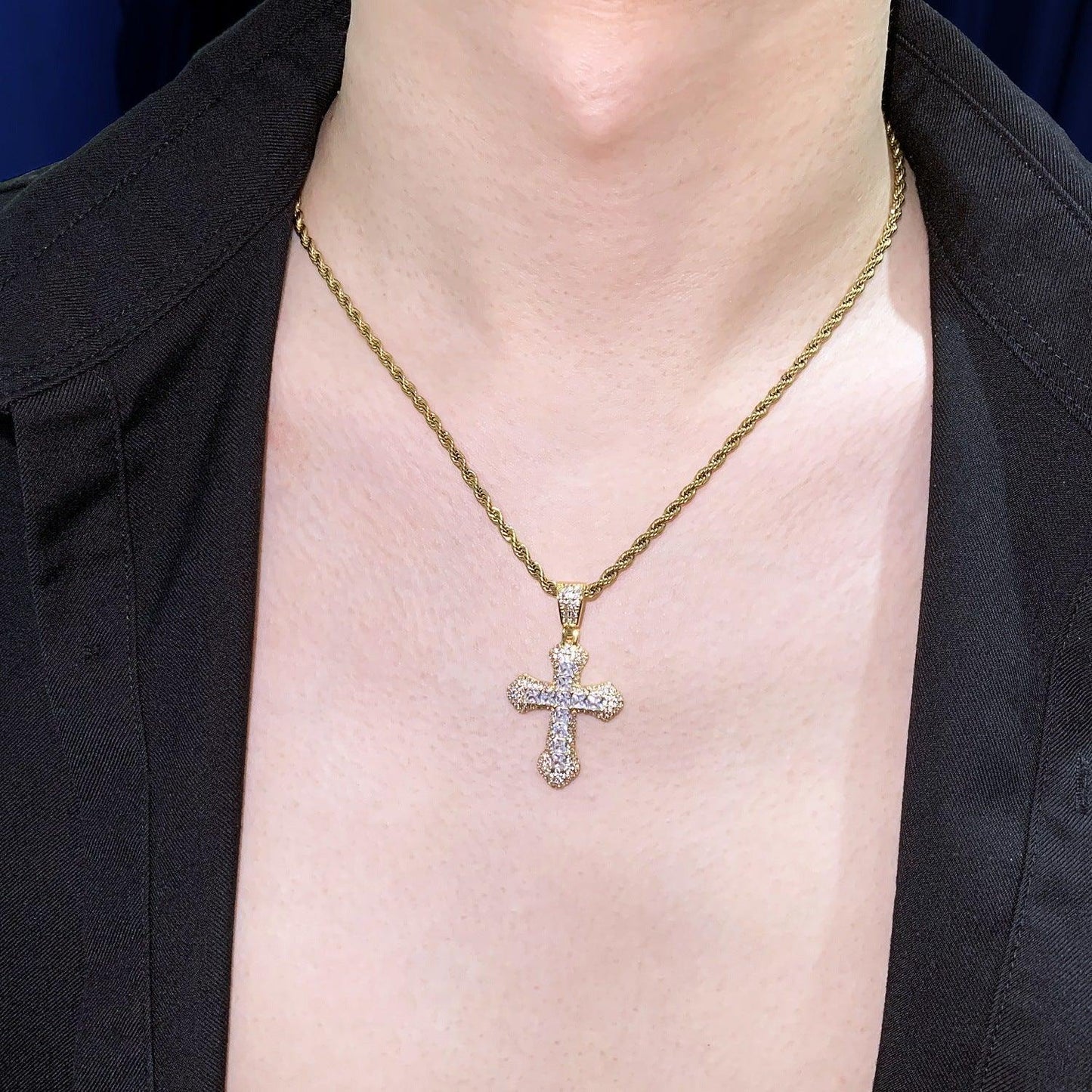 Large Cross Pendant Necklace | CZ Iced Out Hip Hop Chain - CaratixJewelry