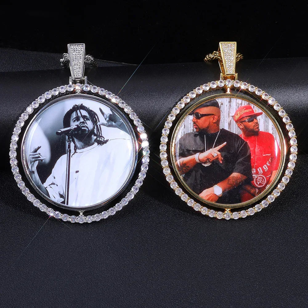 Photo Pendant Necklace Rotating Frame Zircon for Men | Caratix Jewelry - CaratixJewelry