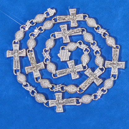 8mm Iced Out Bead Chain Cross Necklace T-Cut Zircon Rapper Iced Out Chain Style | Caratix Jewelry - CaratixJewelry