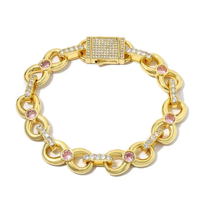 Custom 12mm Pink Zircon Infinity 8 Link Bracelet for Rapper | Caratix - CaratixJewelry